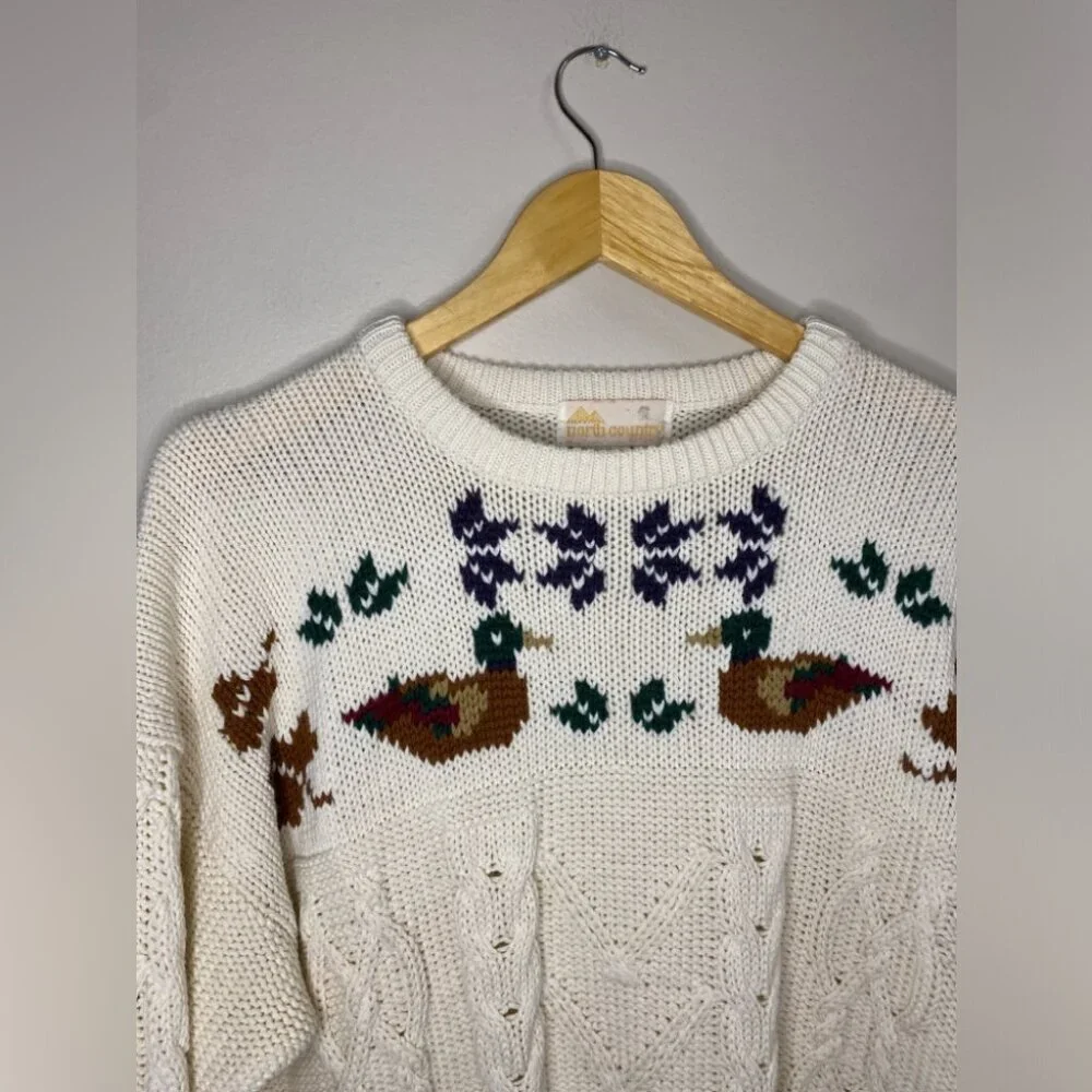 Rare Vintage North Country by Eatons Knit Duck Fair Isle Sweater - Picture 2 of 5